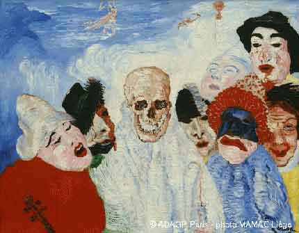 James Ensor (1860-1949) La Mort et les masques1897Huile sur toileLiège, musée d'Art moderne et d'Art contemporain de la Ville© ADAGP, Paris - photo MAMAC Liège