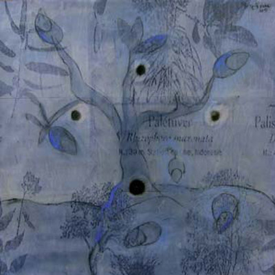 Stratos Fountoulis, Opus Dei(?) 33, mixed media on canvas 60x60cm, 2005